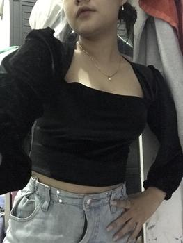 Product Review of Kemeja lengan panjang retro fashion korea atasan off-shoulder beludru hitam wanita blouse baju atasan wanita velvet top crop from ** 0