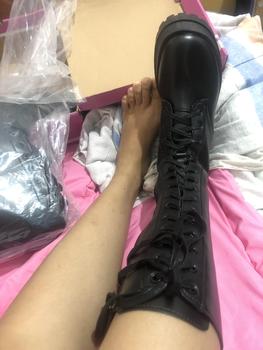 Product Review of PINKEY P052 Sepatu Boots Wanita Sepatu Martin Tinggi Sebetis Shoes from D**m 0