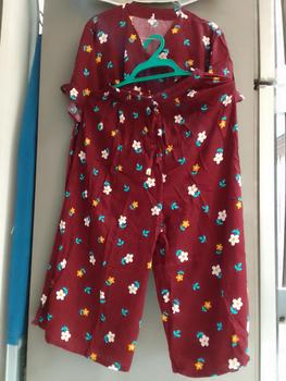 Product Review of [DasterHitsMalang] One Set Aira Celana Kulot Panjang 7/8 /One Set Kancing Depan/One Set Lengan Rempel/Setelan Wanita Baju Karet Katun Kerah Rayon Motif Atasan Busui Pendek Kotak from u**0 1