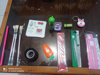 Product Review of Pouch Set alat tulis viral alat-alat sekolah aesthetic Pulpen pensil penggaris dll Penghapus Rautan Stationery from K**💫 0