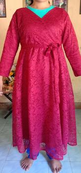 PREMIUM - ICHA Long Dress Brokat Lace Lengan Panjang Kerah V-neck ...