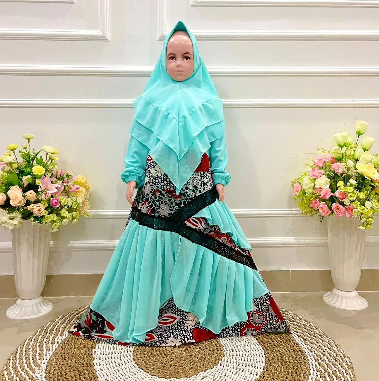 CIKALALIKA01-SYARI ANAK CERUTY PRINTING MIX PAYET MEWAH Cantik Muslim Cantik Muslim Lebaran Nyaman Keluarga Gamis Kombinasi  Dress Jilbab Khimar