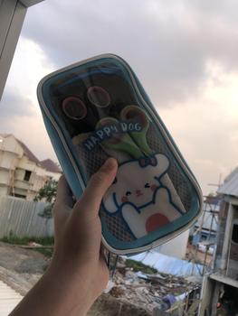 Product Review of Cutie Jumbo Transparent Pencil Case / Korean Style Kotak Tempat Pensil Besar Dengan Resleting / Muat Banyak / Big Capacity With Zipper Blue Brown from C**. 0