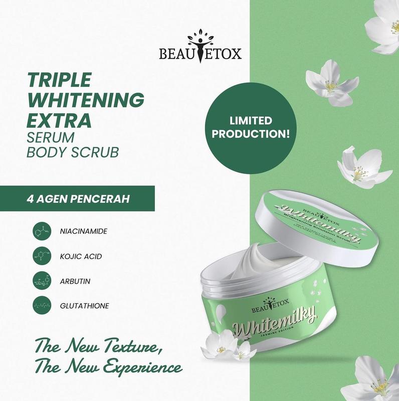 BPOM- Scrub beautetox/ Whitemilky Jasmine scrub/ Chocowhite Body Scrub/Whitemilky Brightening Scrub 2