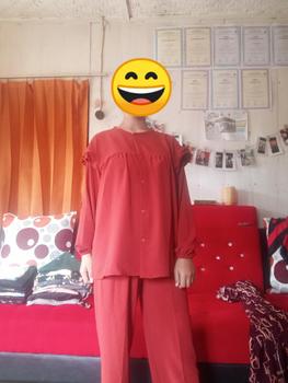 Product Review of Reva One Set Stelan Wanita Crinkle Airflow Muslim Celana Setelan Baju Atasan Kancing baju  Panjang from t**6 0