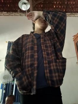 Product Review of Outer Balon Flanel Outer Ballon Grid Oversize Cardigan from D**_ 0