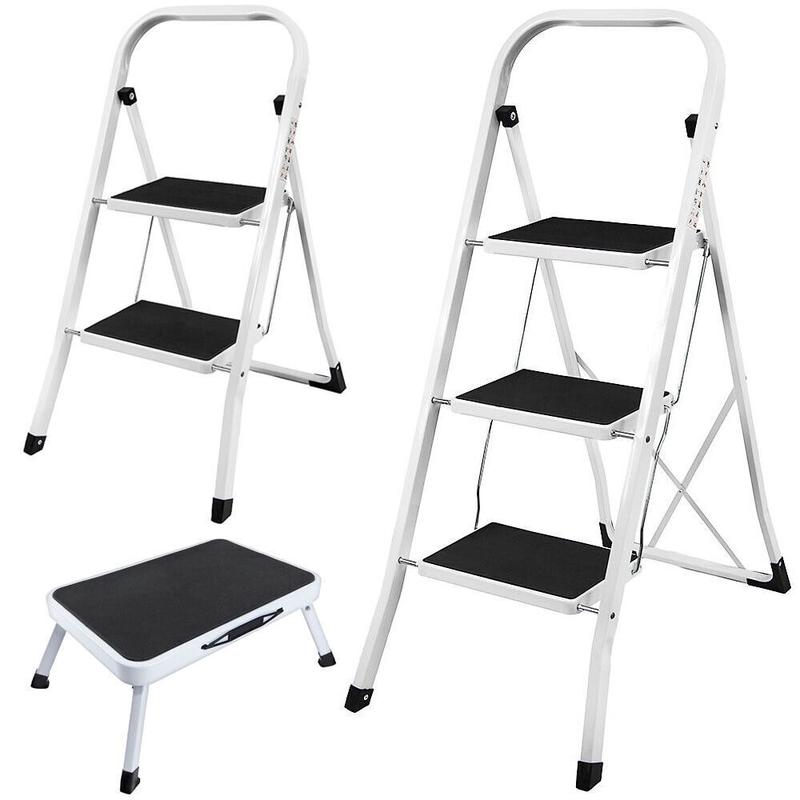 1 2 3 Step Ladder Folding Portable Compact Heavy Duty Iron Anti-Slip Mat Stool 2