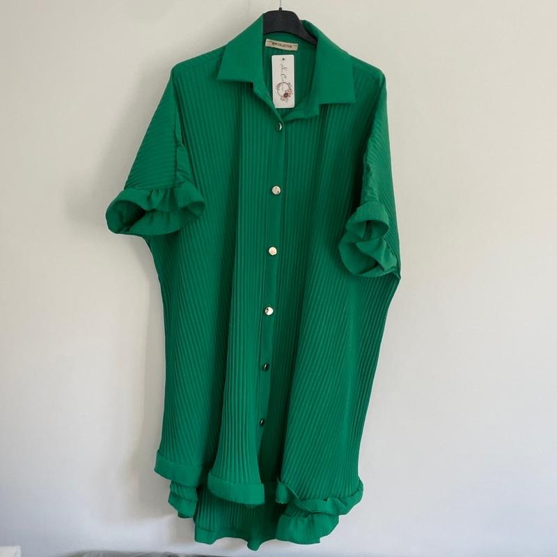 Women's Ladies Crinkled Gold Button Shirt Dress One Size - Fits Regular and Plus sizes Casual Collared 4
