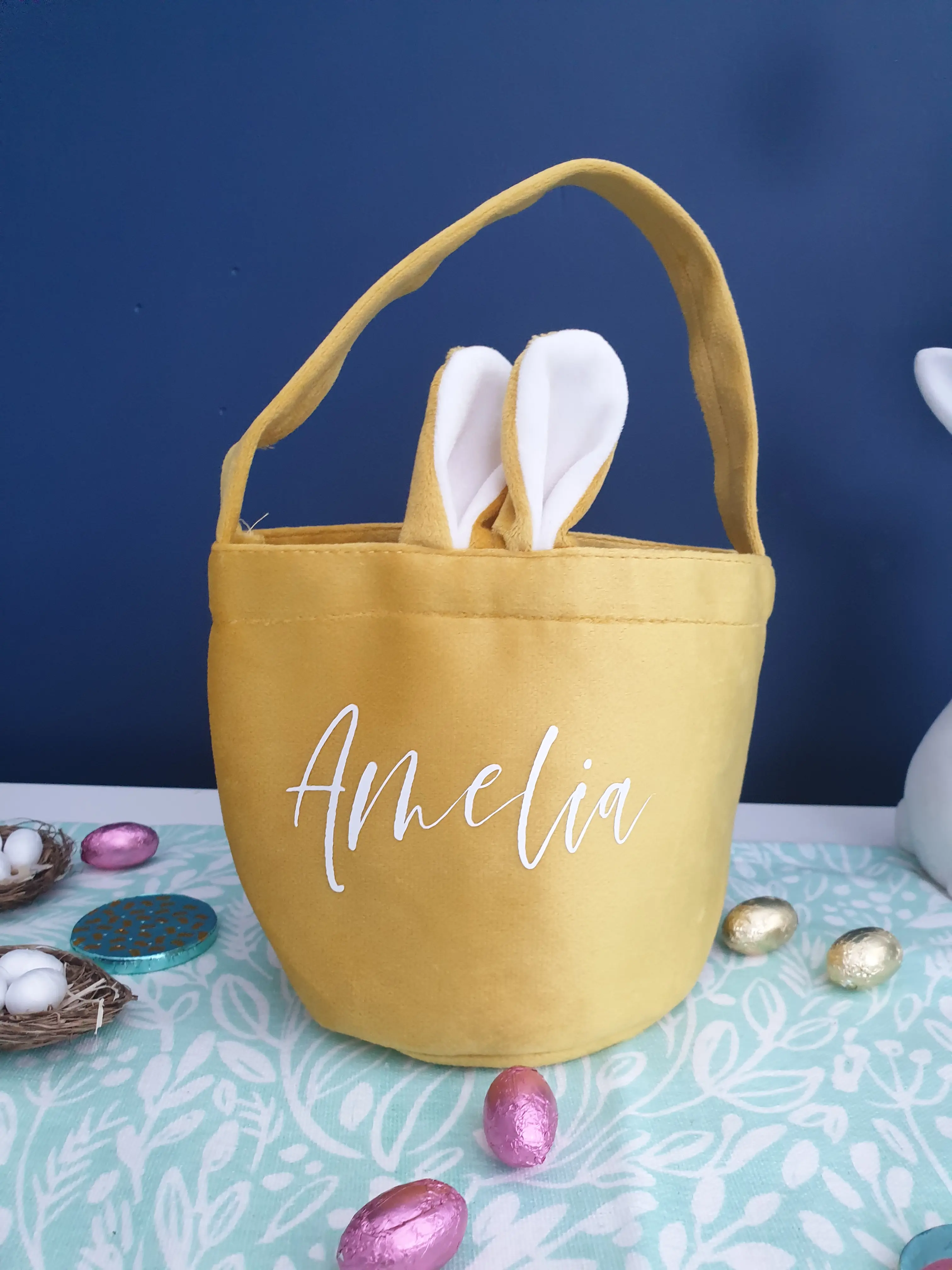 Personalised Easter Bunny Velvet Treat Basket Bags - 5 COLOURS AVAILABLE - Children's Gifts