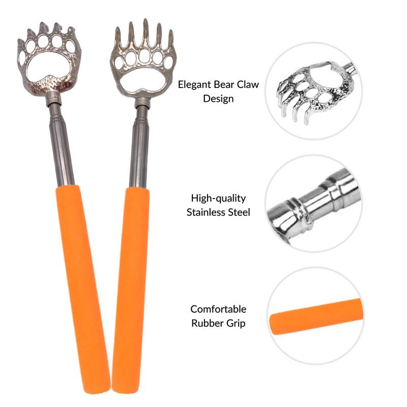 Pack of 2 Extendable Back Scratchers - Metal Bear Claw Head Scratcher Massage Tool with Rubber Handle for Itch Relief - Back Scratcher for Men and Women - Telescopic Tickler for Pet 4
