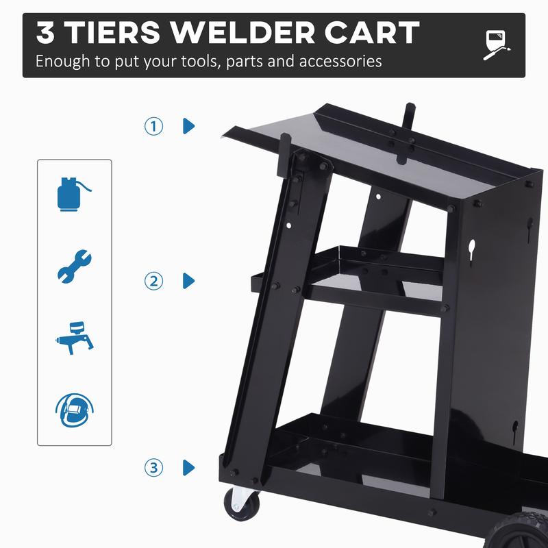 DURHAND Welding Cart Welder Trolley Garage for Gas Bottles w/ Safety Chain, Wheels, Black 3