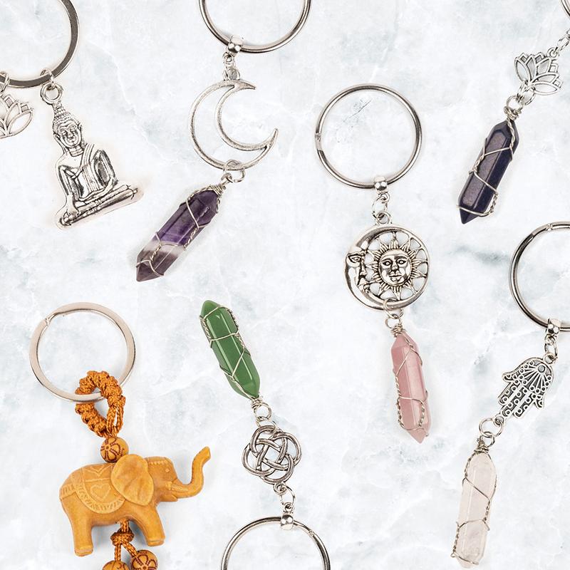 Myga Crystal Keyrings - Handmade Spiritual Keychain with Natural Crystal for Men & Women - Choice of Design 1