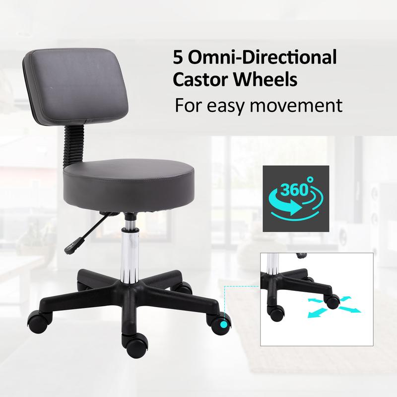 HOMCOM Beautician's Swivel Salon Chair w/ Padded Seat Back 5 Wheels Adjustable Height Salon Hairdressers Tattoo Spa Rolling Cushion Professional Grey 4