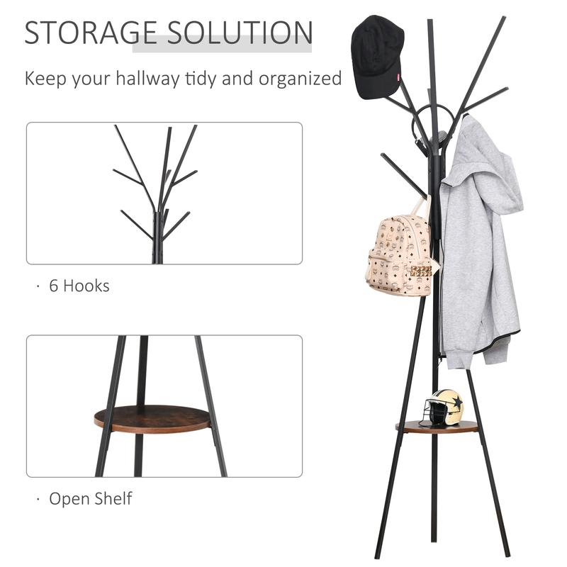 HOMCOM 180cm Free Standing Metal Coat Rack Stand 9 Hooks Clothes Tree 3
