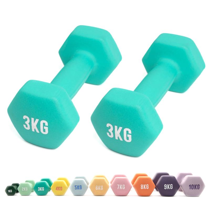 Myga Dumbbells - Pair of Cast Iron & Neoprene Hex Weights for Core Strength and Fitness Exercises, Aerobics and Training - Non-Slip Dumbbells for Home, Gym and Studio - SOLD AS PAIRS, Choice of Weight, 1kg - 10kg 1