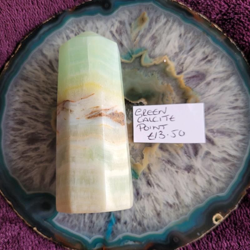Green Calcite Gemstone Point.  Please note these items are for sale in my shop also. Every effort will be made to supply the crystal in the picture . if not one of equal or more size will be given 3
