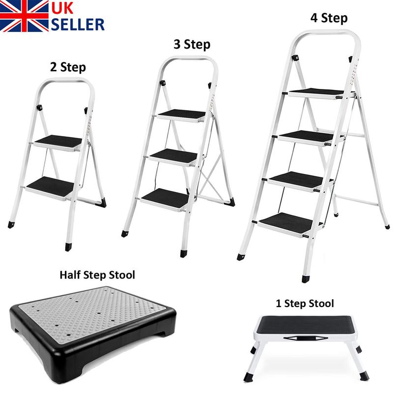 1 2 3 Step Ladder Folding Portable Compact Heavy Duty Iron Anti-Slip Mat Stool 0