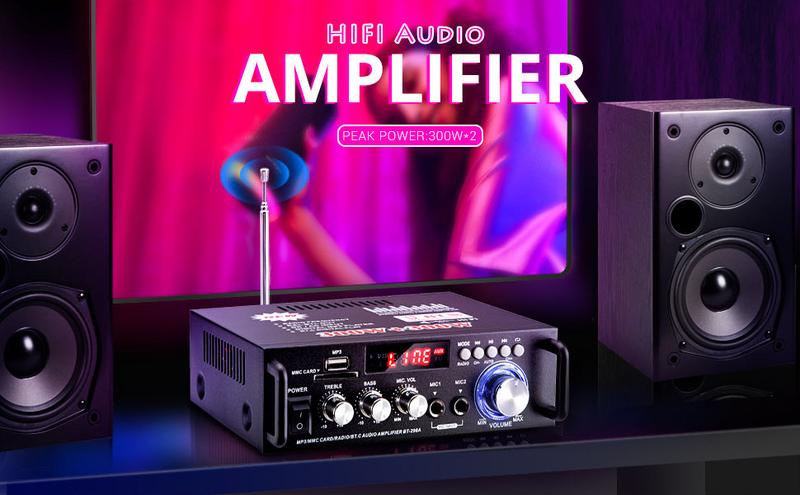 Product Introduction of 800W BT-309A Bluetooth Amplifiers HIFI USB FM Radio Car Audio Amplificador De Audio Subwoofer 12/220V HIFI 2 CH Home Theater Amp Connection Durable 44