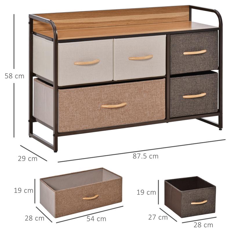 HOMCOM 5-Drawer Dresser, Linen Fabric Chest of Drawers, Dresser Tower Unit for Bedroom Hallway Entryway, Storage Organizer with Steel Frame Wooden Top 2