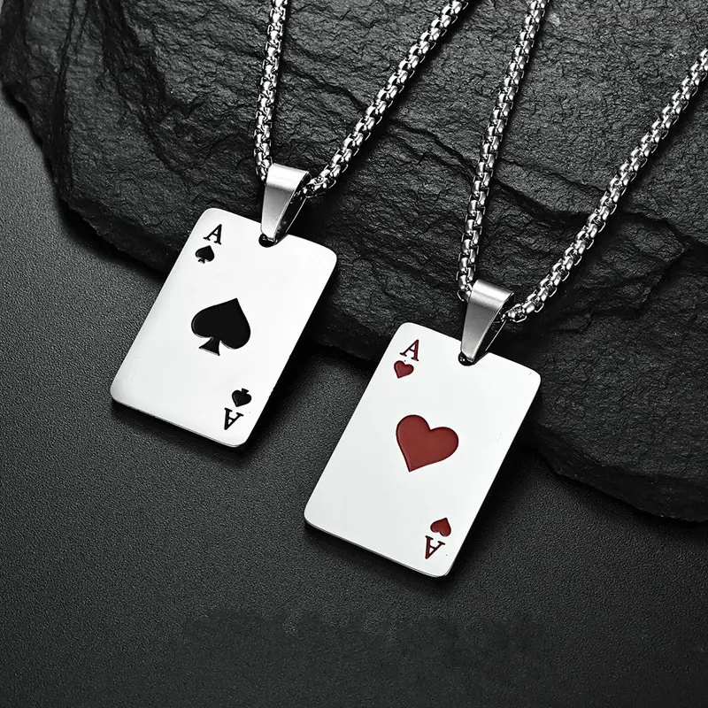 Creative Poker Brand Red Heart Black Peach a Necklace Sweater Pendant Hip-Hop Hipster Men's Titanium Steel Disco Jumping Couple