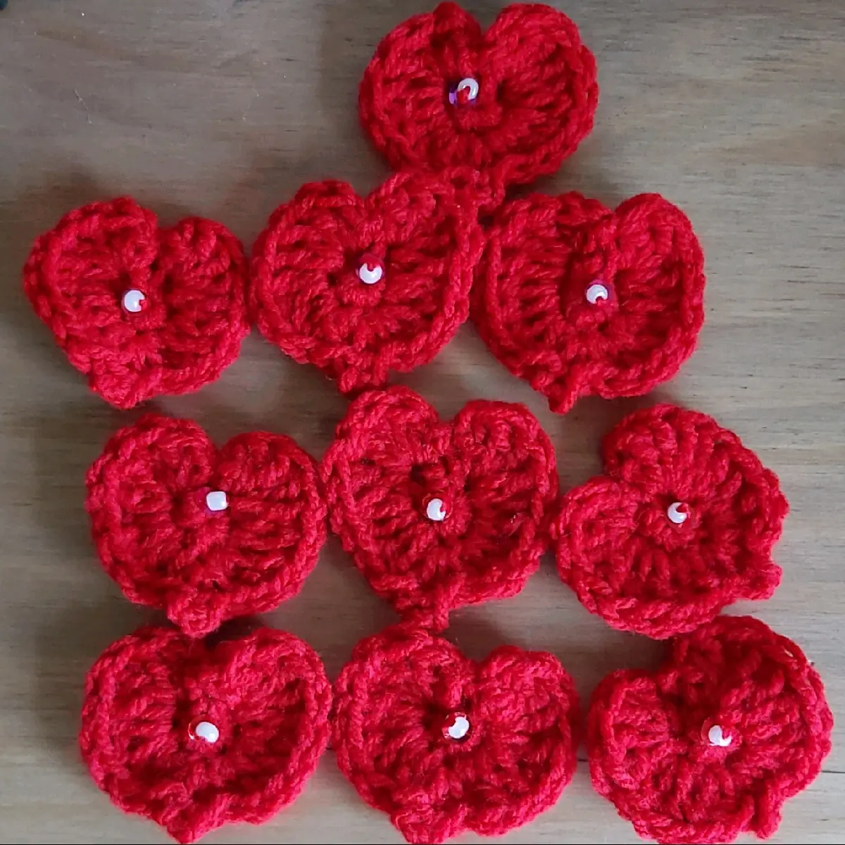 10 red beaded hearts crochet handmade