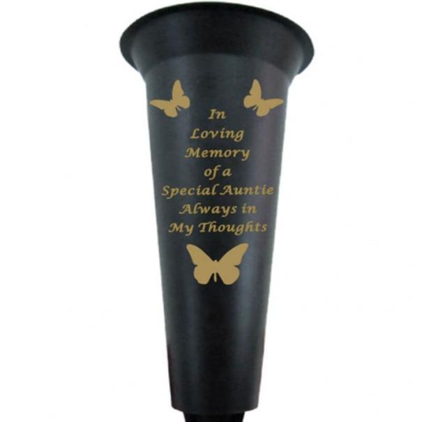 Options - Black & Gold plastic spike memorial Flower vase with butterfly decoration. Ornaments 4