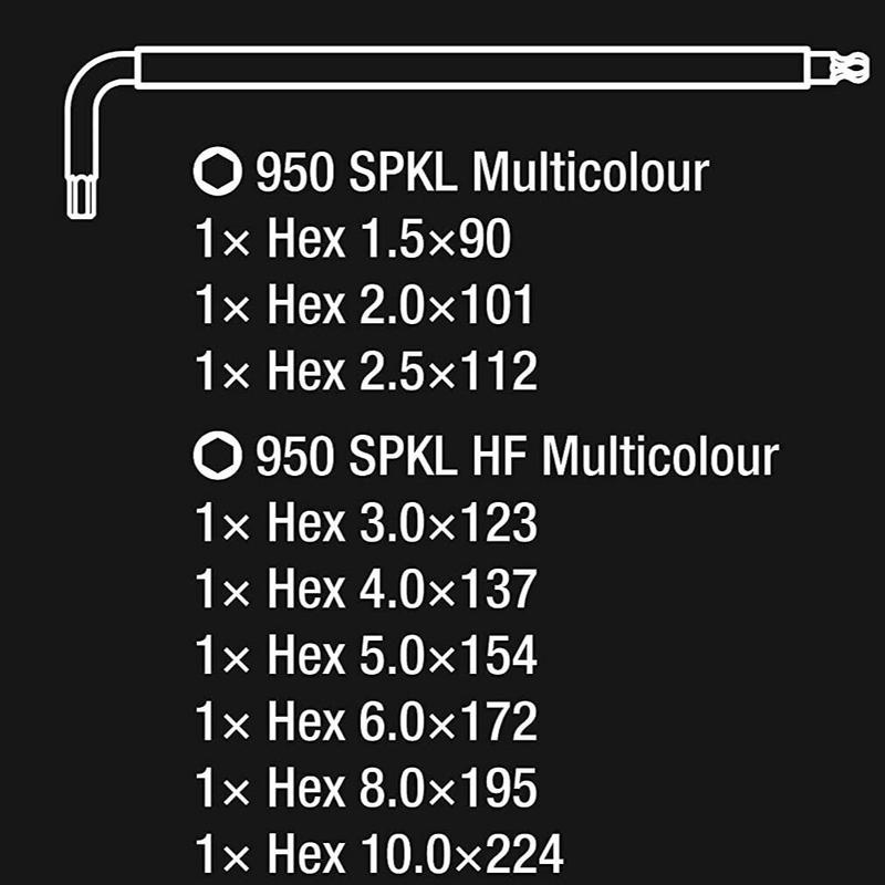 Wera HOLD FUNCTION Hex-Plus 9 Pce Multi Colour Ball-End Hex Allen Key Set 022210 1