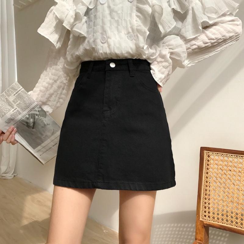 Korean version of high waisted A-line skirt women's denim short skirt