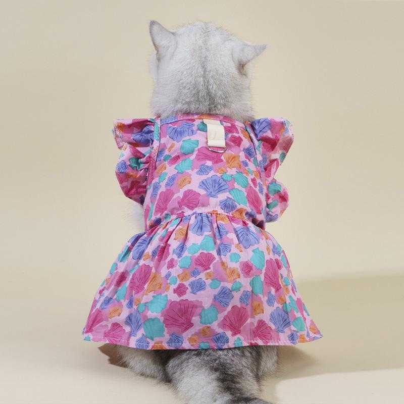Product Introduction of Pet Dress Floral Pattern Pleated Hemming Windproof Pet Vest Puppy Flying Sleeve Clothes for Spring 41