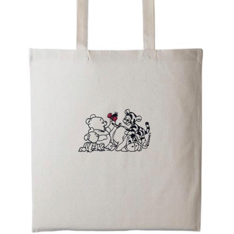 Winnie The Pooh and Friend Silhouette Long Handle Cotton Tote Bag 0