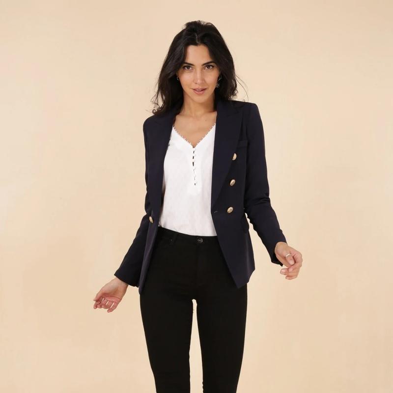 Victoria Gold Button Double Breasted Tailored Blazer 8