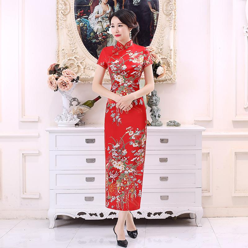 Qipao Váy Sườn Xám Dài Quốc Gia Trung Quốc Cho Nữ, Váy Hoa Cổ Điển 8