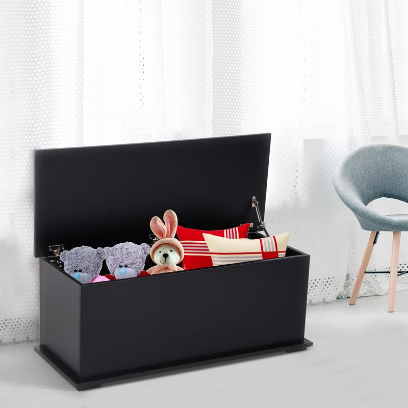 GYWooden Storage Box Clothes Toy Chest Bench Seat  Bedding Blanket Trunk Container with Lid - Black 1