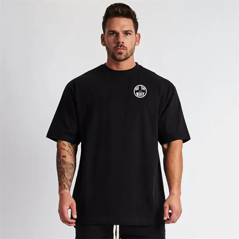 New Summer Running Oversized T-Shirt Men Gym Fitness Loose Casual Fashion Print Cotton Short Sleeve Shirt Street Hip Hop T Shirt