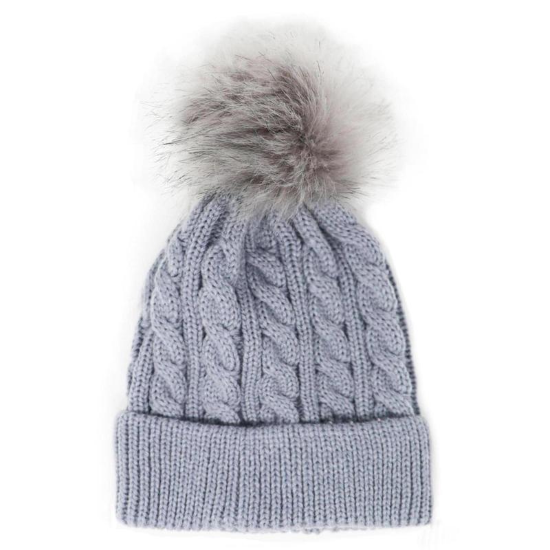 Kids Cable Knitted Pom Hat Winter 7