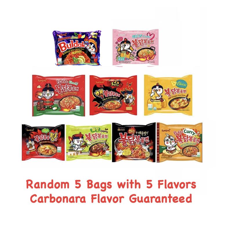 Samyang Noodles - Random 5 Bags with 5 Flavors - Carbonara Flavor Guaranteed Instant Food 0