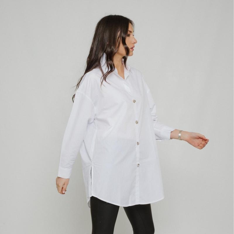 Sarah Longline Shirt In White 4