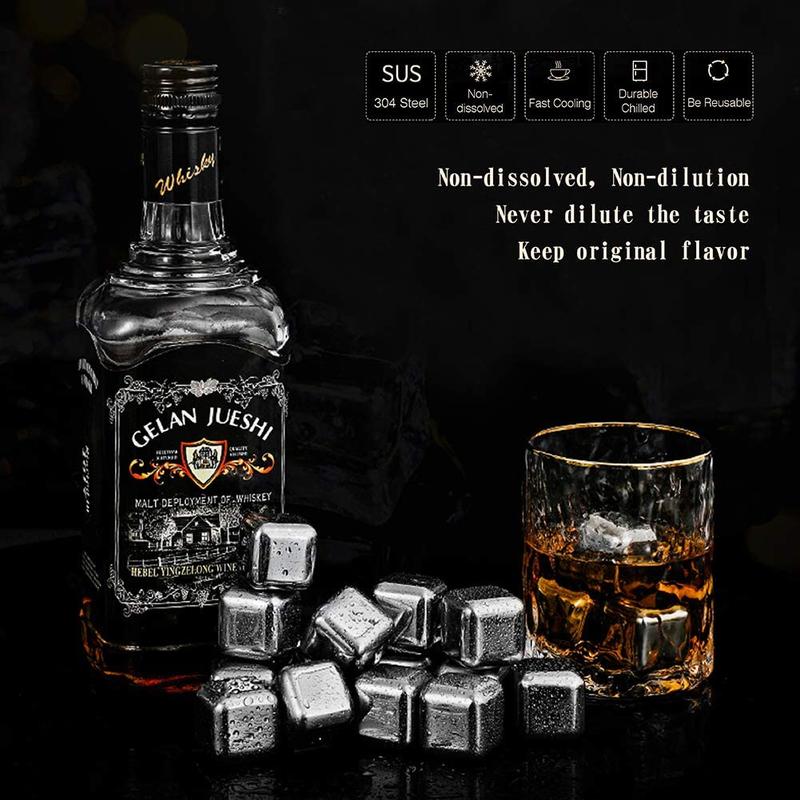 Stainless Steel Metal Ice Cubes Reusab leLuxury Gift Set ,  Ice Cubes for Whiskey,Wine & Gin & Tonic Metal Ice,Cubes with Quick Freeze Drinking Cooler Rocks, Nature Stainless Steel Color Utensils Beverage Birthday Reusable Traditional 4