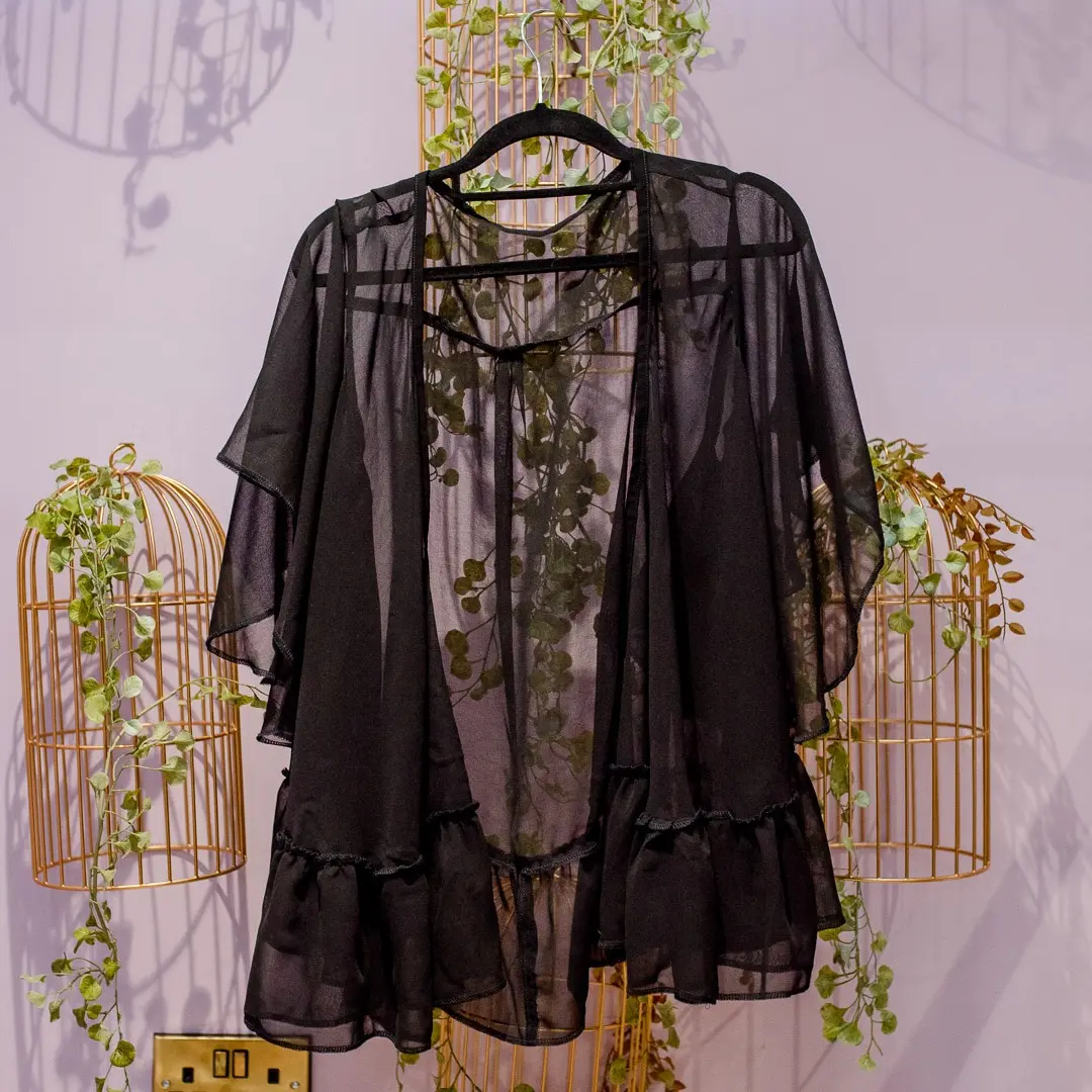 Summer Sheer Chiffon Short Jacket in Plain Black for Women's Tops