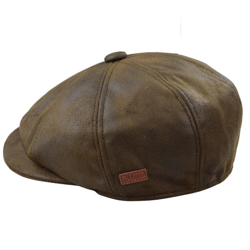 Men's 8 Panel Razor Baker Boy Hat PU Leather Blinders Newsboy Flat Cap Black Brown 1