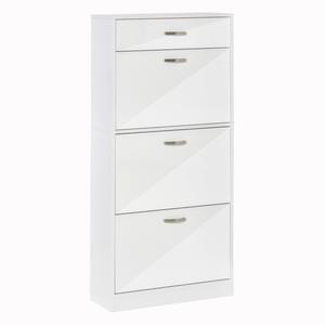 HOMCOM Shoe Cabinet with 4 Drawers Storage Cupboard w/ Flip Doors for 18 Pairs White