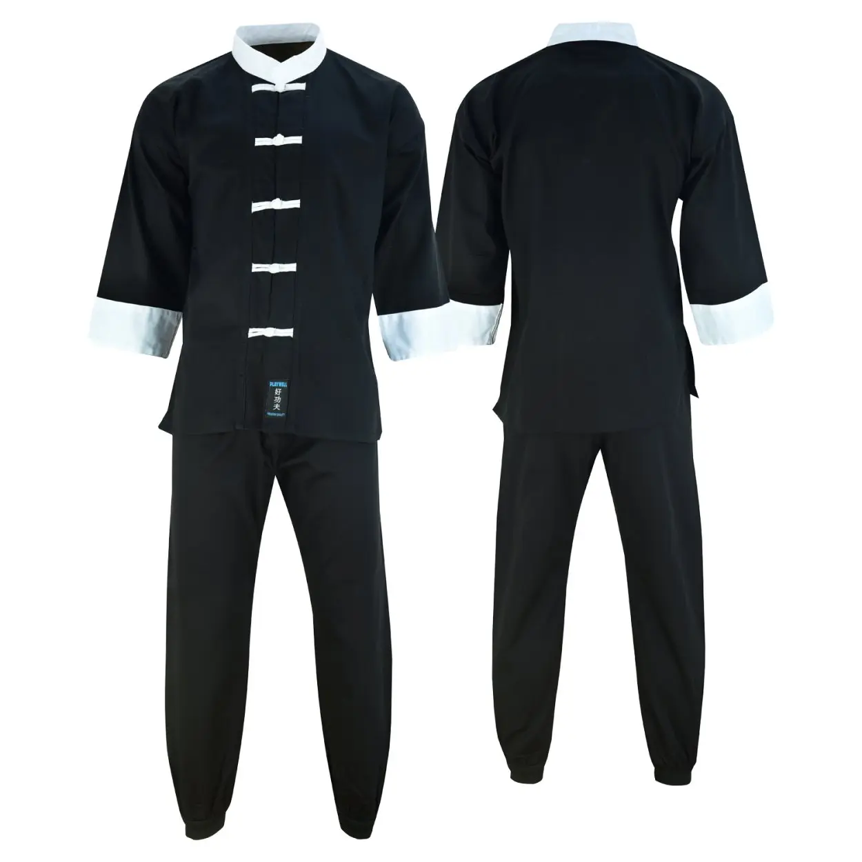 KIDS KUNG FU ELITE MICROFIBRE UNIFORM - BLACK/WHITE