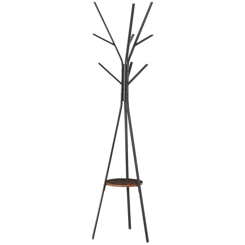 HOMCOM 180cm Free Standing Metal Coat Rack Stand 9 Hooks Clothes Tree 0