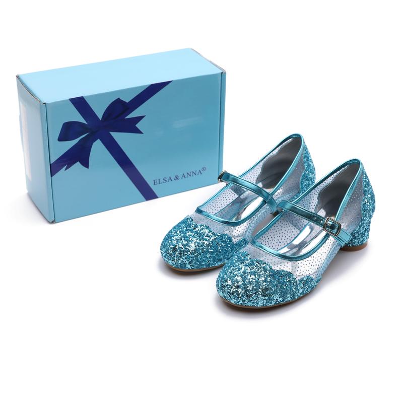 Girl Snow Queen 3cm Heeled Sparkle & Crystals Princess Fancy Dress Up Shoes - for Parties & Birthdays, Cosplay - Kids High Heels​​ - SH2205-BLU 3
