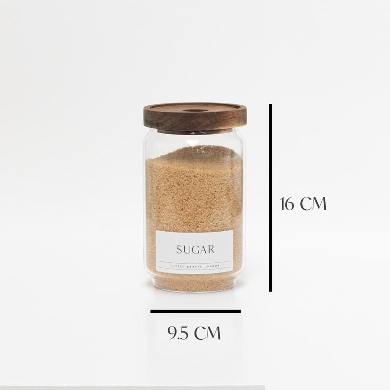 Set of 3 Acacia Glass Jars Tea, Coffee and Sugar 750 ML | Tea Coffee Sugar Canisters [LABEL SLIM] Airtight Containers 1