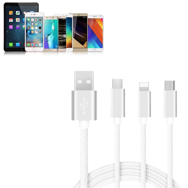 3 in 1 Universal Multi USB Cable Fast Charger Type C Lead For IOS, Samsung Phone Mobile Smartphone Cellphone Electronic Cellphone Electronic Charging 1