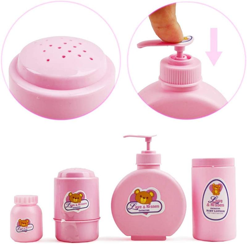 deAO Nurturing Pretend  28pcs Baby Doll Accessories Set With Bag – Baby Care, Feeding & Bath Toy Kit with Clothes, Pacifier & Dummy – Role Play Gift for Girls & Boys 4