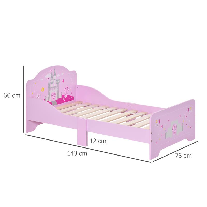 HOMCOM Kids Bed Princess Castle Theme w/ Side Rails Slats Home Furniture for 3 - 6 Yrs Pink 143 x 73 x 60 cm 2