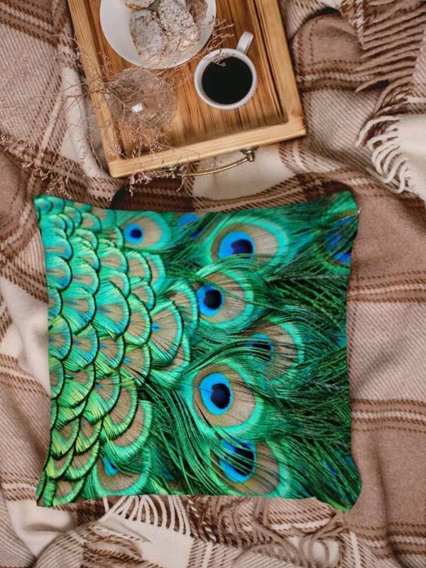 Colorful Peacock Feather Cushion Cover For Sofa, Couch, Bedroom45x45 CM 4