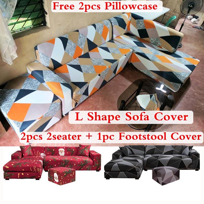 (3pcs）Sala Set Sofa Cover L Shape Sofa Cover with Footstool Cover ...